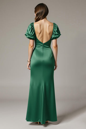 Dark Green Sheath Square Neck Maxi Evening Dress